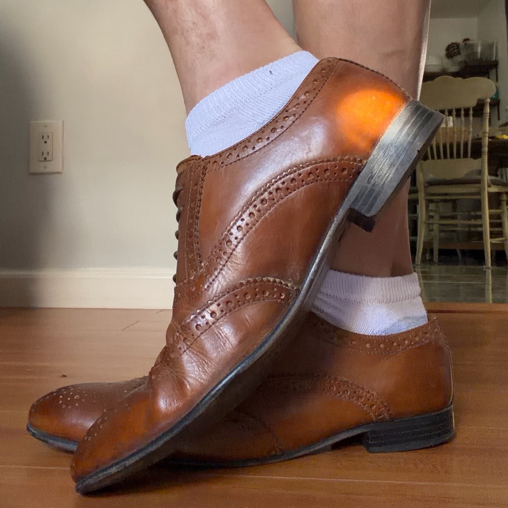Men’s Brown Leather Brogue Oxfords – Size 11 – Wingtip Dress Shoes